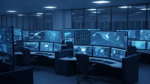 Analistas en centro de fusión de inteligencia verifican vídeos y mapas satelitales de drones