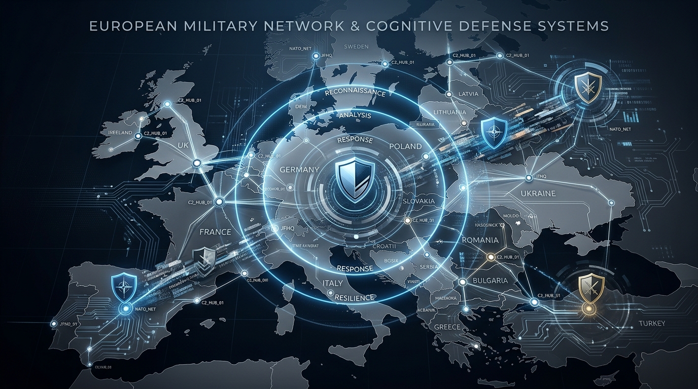 Infografía comparativa: desinformación vs. amenazas híbridas en contexto militar europeo.
